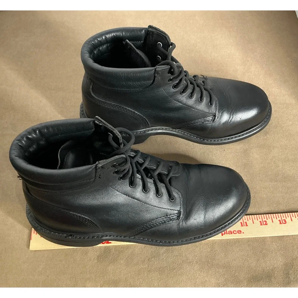 Men's Black‎ Leather Work Boots – Lace Up, Oil Resistant Sole, Size ~11/11.5